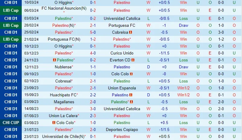 Palestino vs Nacional Asuncion