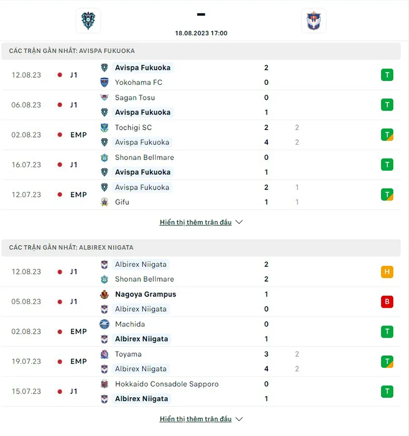 Avispa Fukuoka vs Albirex Niigata