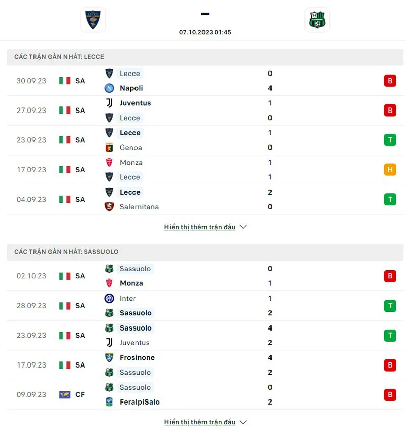 Lecce vs Sassuolo