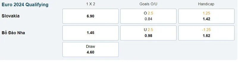 Slovakia vs Bồ Đào Nha